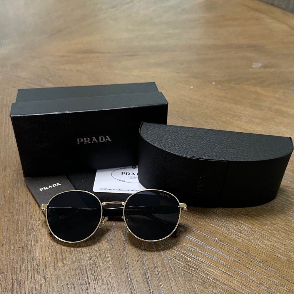 Prada Gold and Black Round Sunglasses
